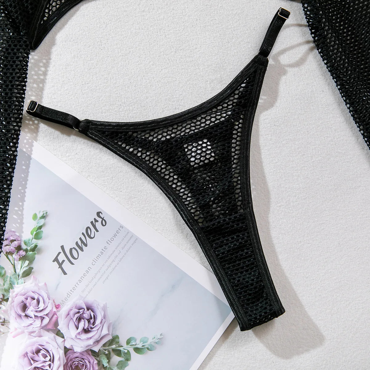 Sexy Transparent Bra Set With Long Sleeve Crop Top Fishnet Lingerie Eco-Friendly Packing