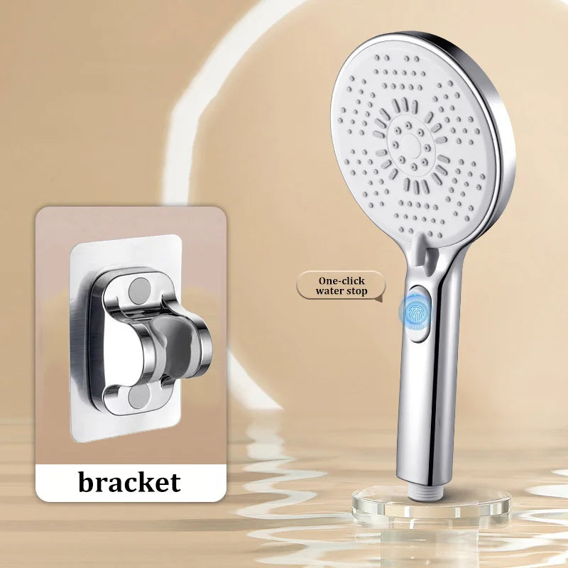 Bathroom Shower Head 5-function Large Water Output Booster Filter Handheld Shower One-button Water Stop Silicone Panel
