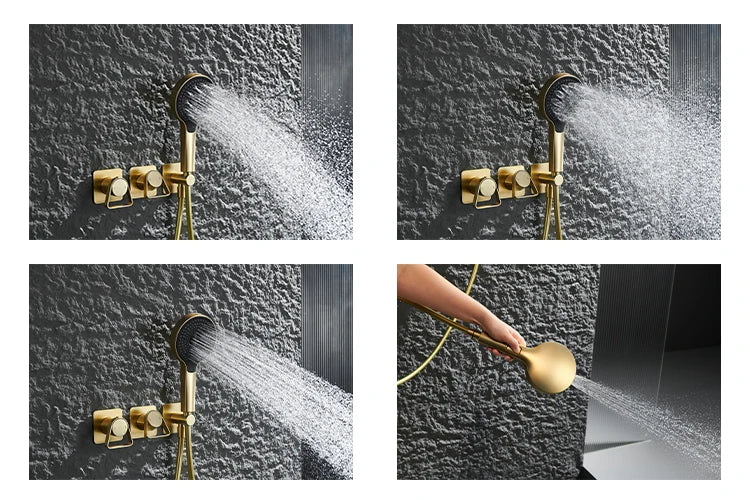 Brushed Gold Bathroom Shower Faucet Set 2 Way Rainfall Bathtub Mixer Hot Cold Water Mixed Tap ceiling arm Embedded Box