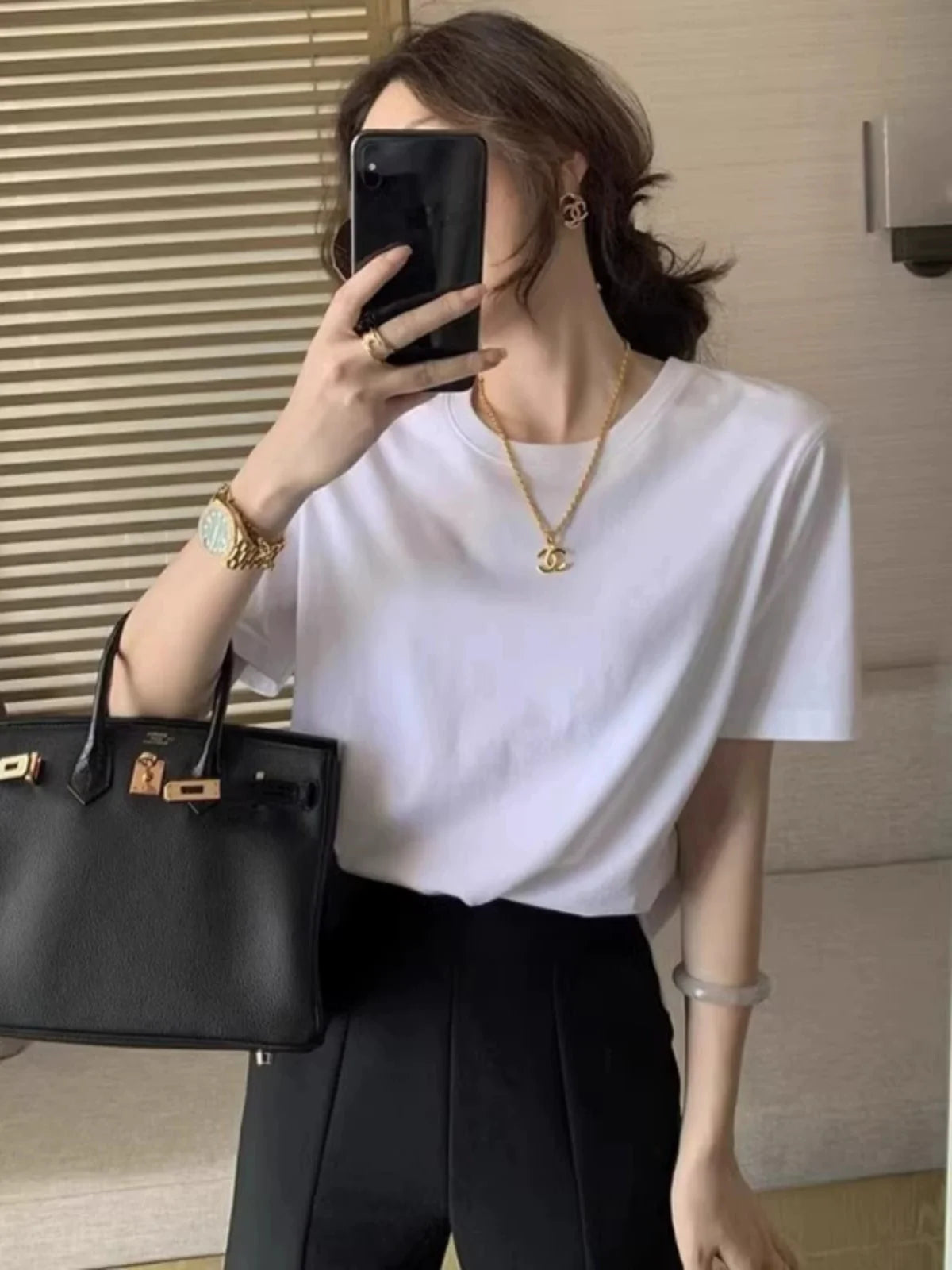 Summer Women's Retro Black Short-sleeved T-shirt Women's Pure Cotton Inner Fashion Bottoming Shirt Solid Color T-shirt Top