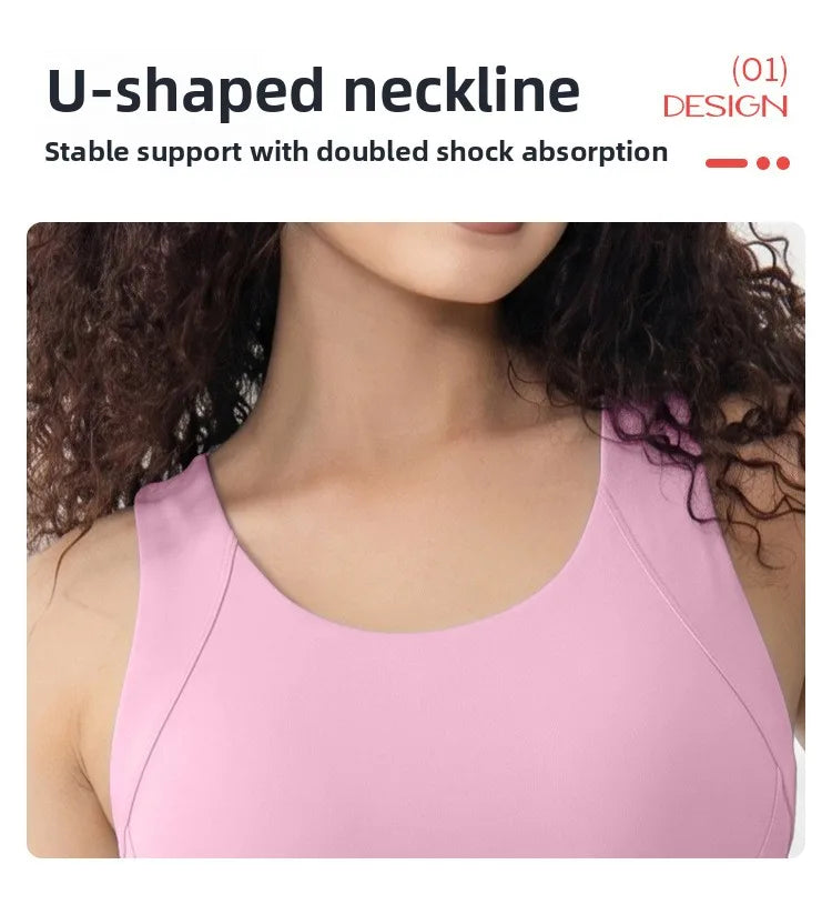 Women Fixed Chest Pad Integrated Sports Bra High Impact Shockproof Quick Dry Yoga Gym Workout Tank Top Ropa De Mujer