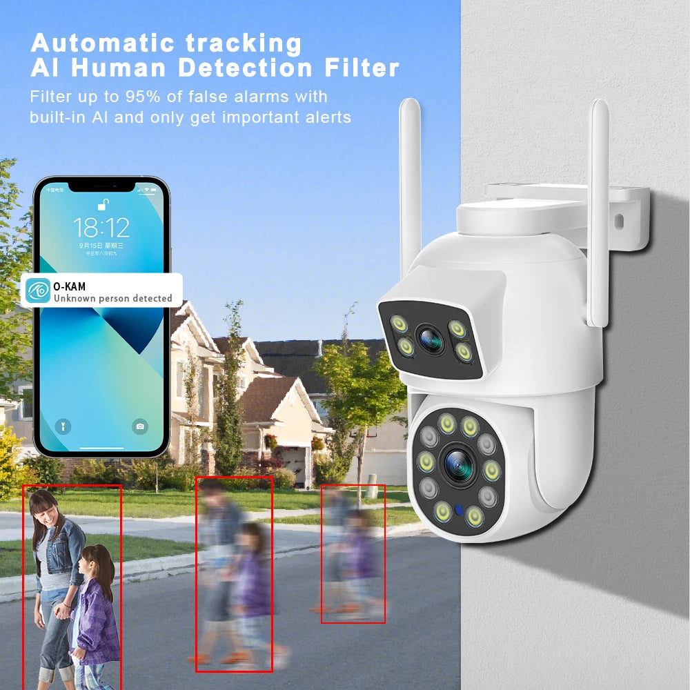 6MP Dual-Lens PTZ Camera Outdoor - WiFi 6/AI Tracking 2-Way Audio IP66 Waterproof CCTV Security System with P2P O-kam Pro