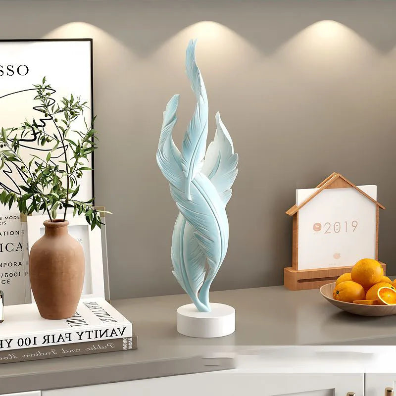 Modern Light Luxury Feather Resin Ornaments Home Living Room Wine Cabinet Figurines Decoration Store Hotel Pub Furnishing Crafts