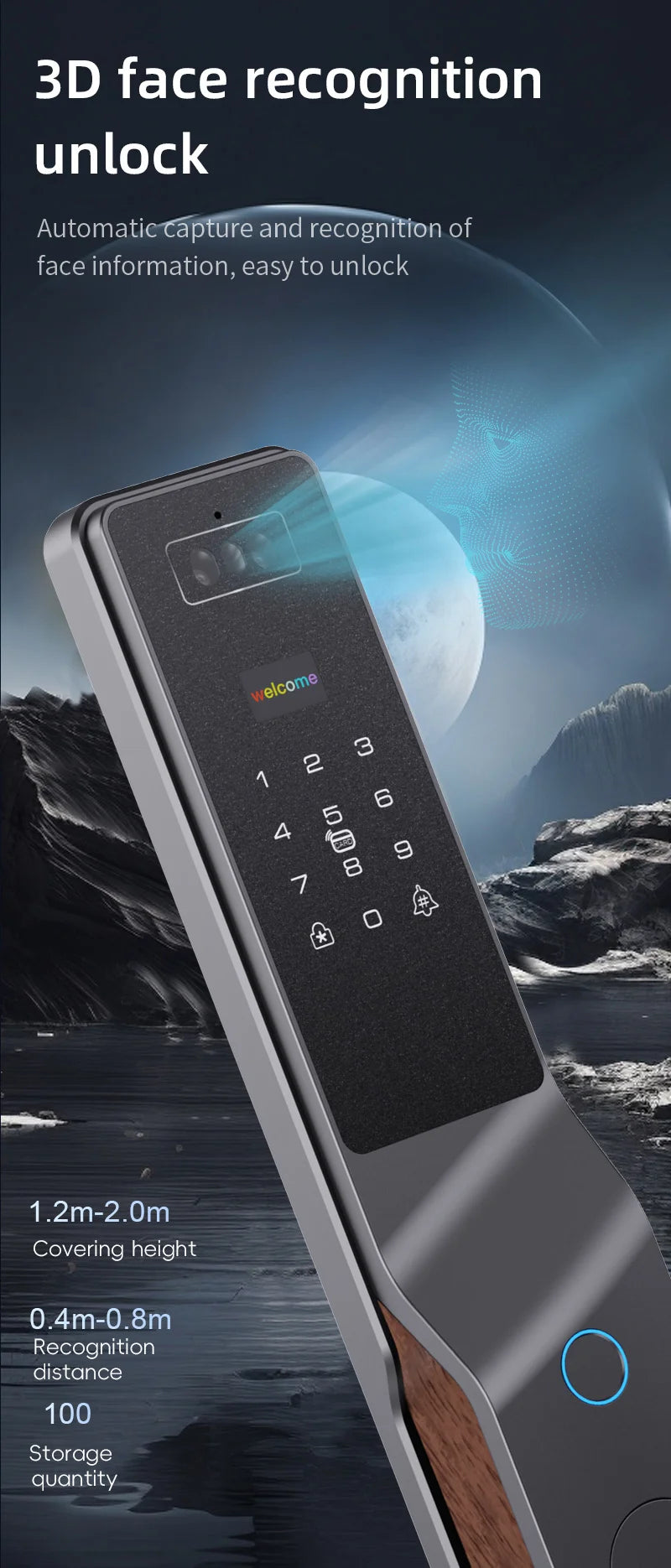 Tuya APP WIFI Remote Control Voice Intercom Smart Lock 3D Face Recognition Fingerprint Password Smart Door Lock With Camera