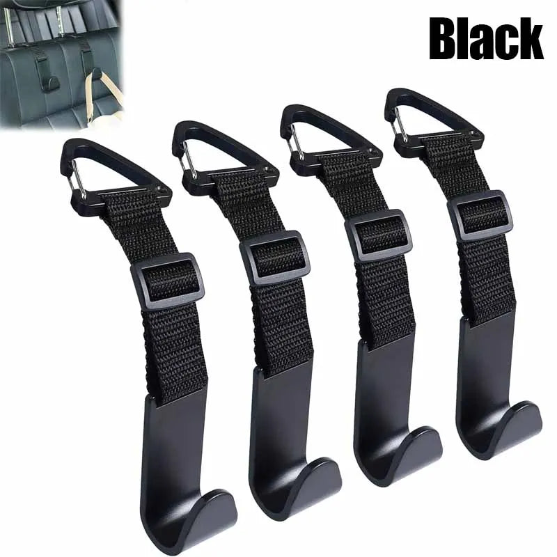 4PCS Car Seat Headrest Hook Universal Adjustable Vehicle Organizer Storage Hanger Holder for Purse Bags Universal Fit with Clip