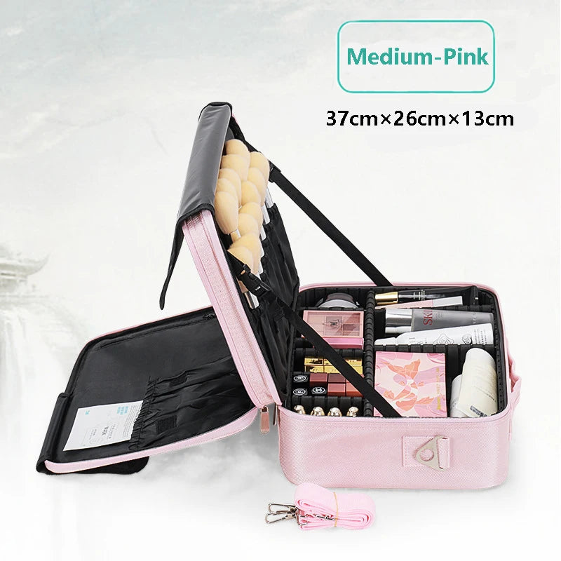 Large Capacity Makeup Case - 3 Sizes Cosmetic Organizer Brush Bag Barber Train Case for Makeup Artists Hair Cutter Sets