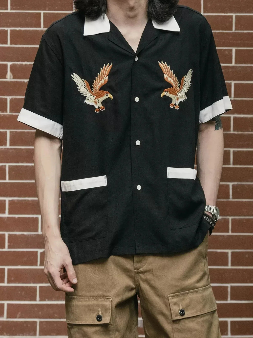 Non Stock Old Fashioned Embroidery Camp Shirt Vintage Lightweight Men's Bowling Shirt