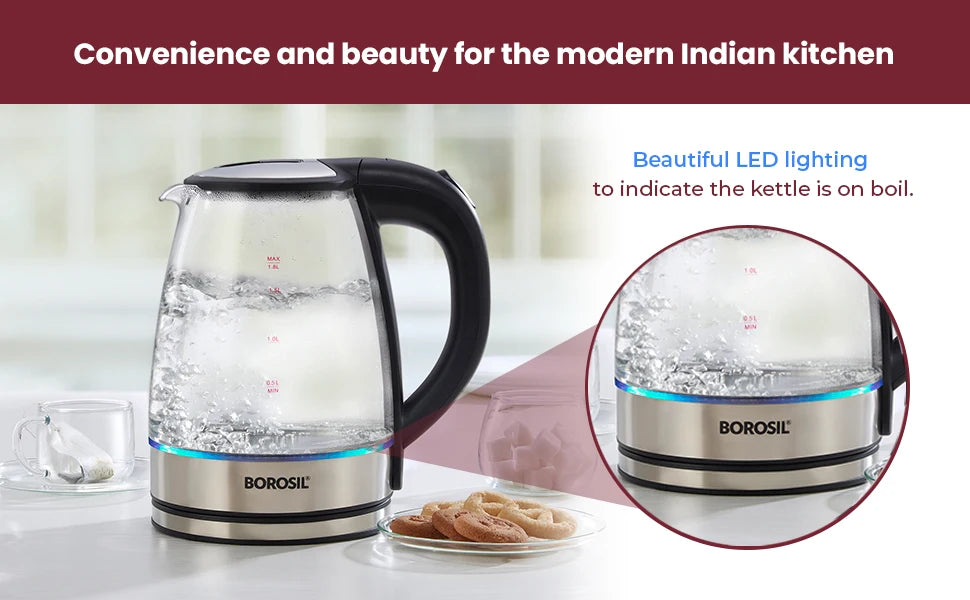 1.8L Electric Glass Kettle Cordless Digital Temperature Control Water Boiler with Automatic Shut-off for Home Car RV Use