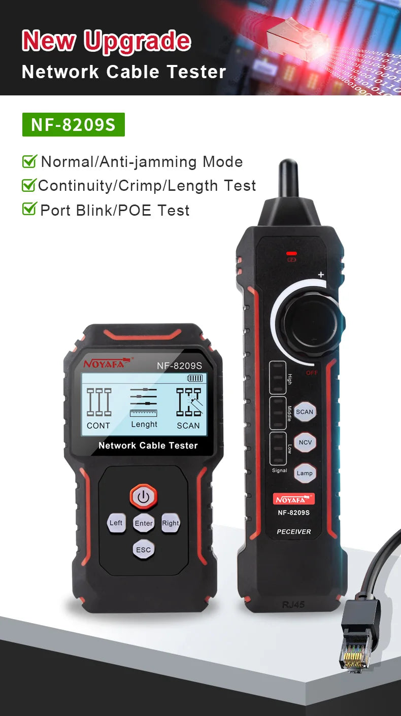 Network Cable Tracker NOYAFA NF-8209S Lan Measure Tester Network Tools LCD Display Measure Length Wiremap Tester Cable Tracker
