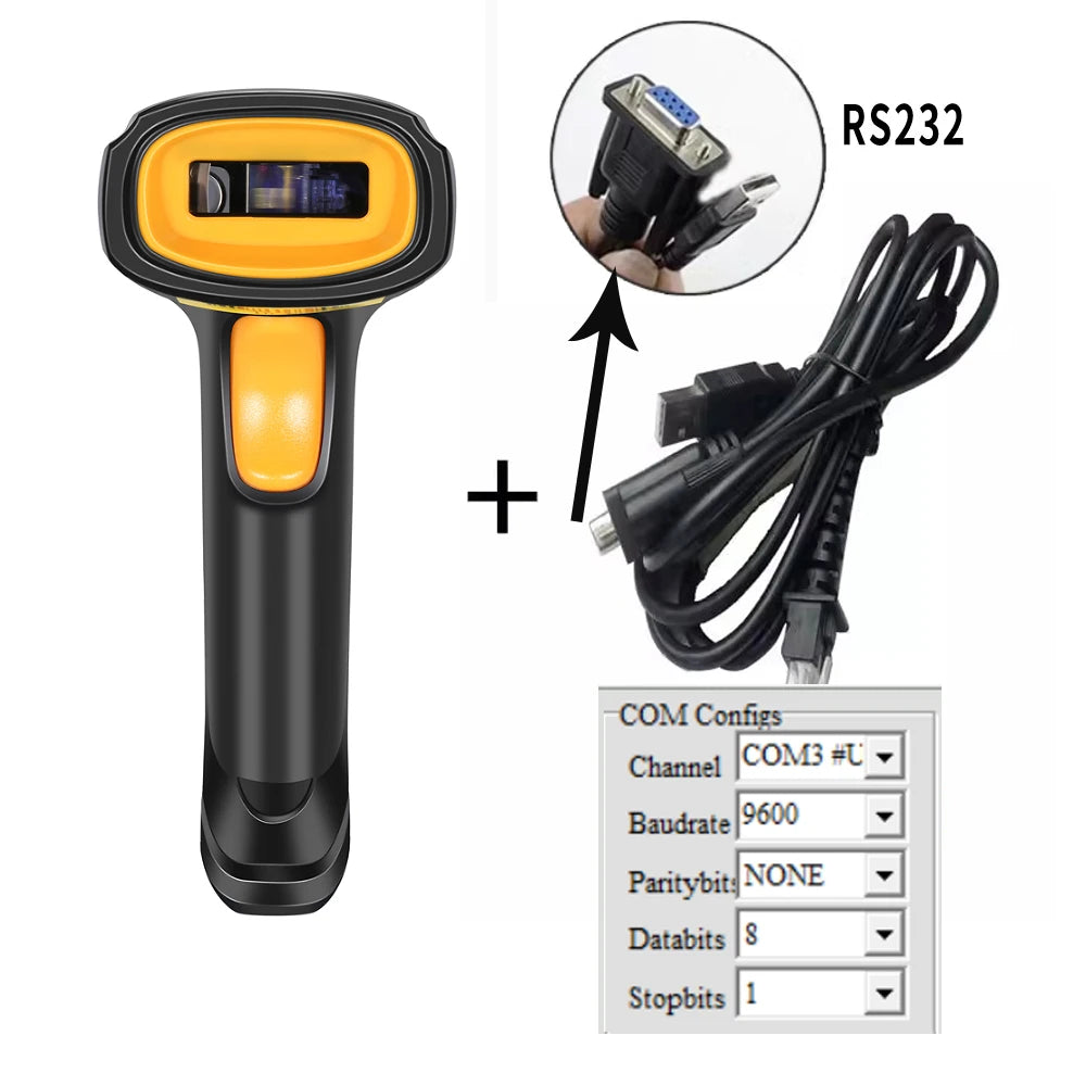 EVAWGIB Handheld Wired QR Barcode Scanner 1D Laser 2D Bar Code Reader With USB and RS232 Interface For Serial Connection