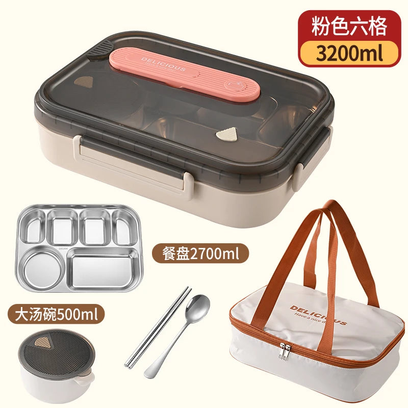 Portable Insulated Stainless Steel Lunch Box for Office Workers And Students Sealed Bento with Microwave Heating Food Container