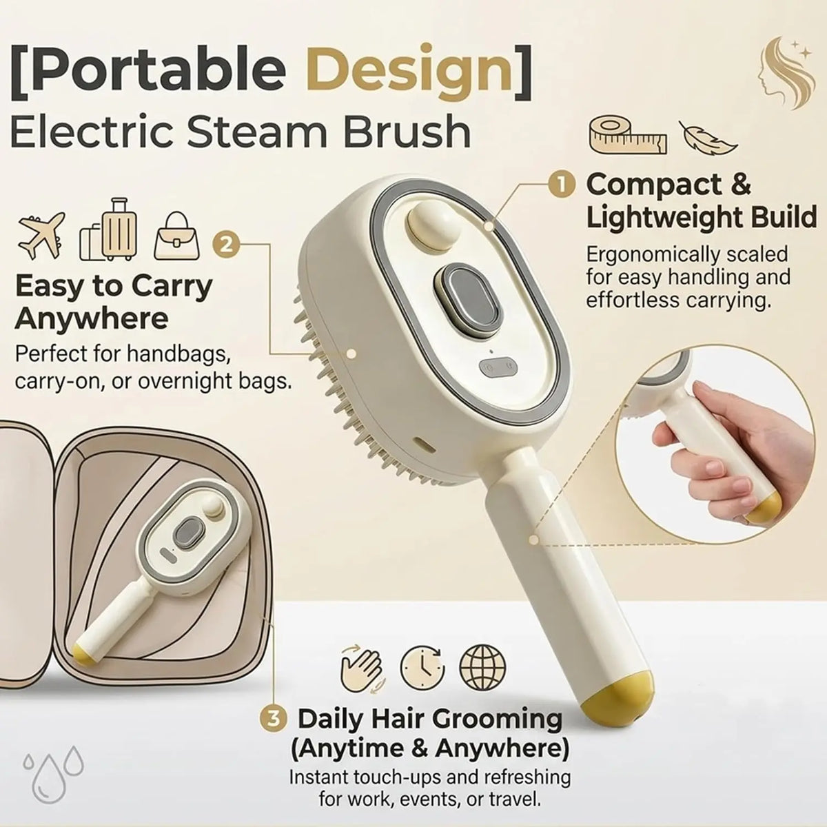 Electric Steam Hair Brush Comb&Mist Function Simultaneously Stronger Ion Technology Less Breakage No Residue for Beautiful Hair