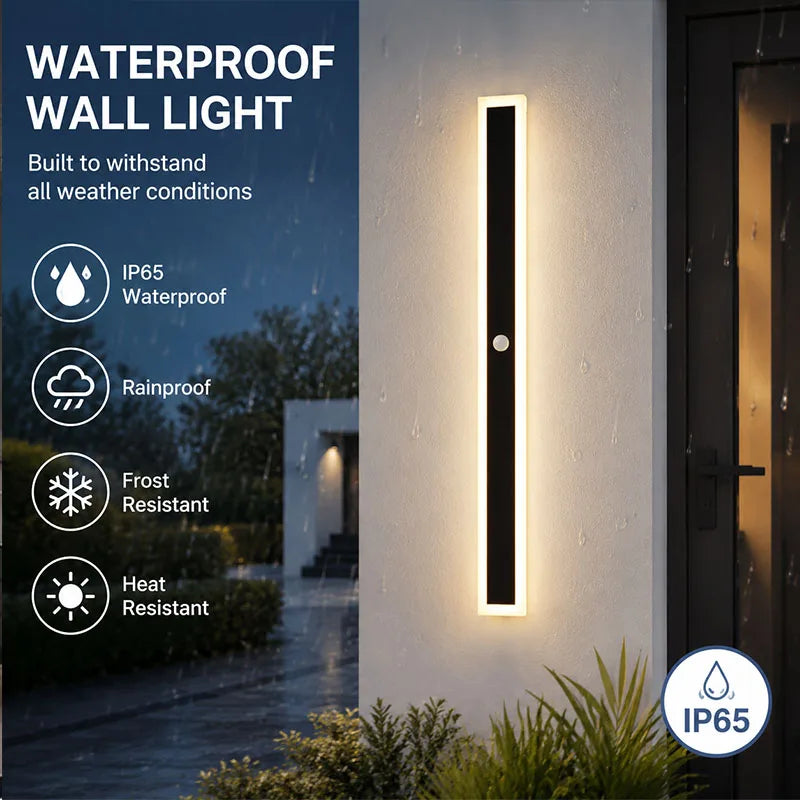 Outdoor Wall Light With Motion Sensor 90v 240v IP65 Waterproof Porch Lamp LED Long Garden Lamps For Villa Garage Lighting