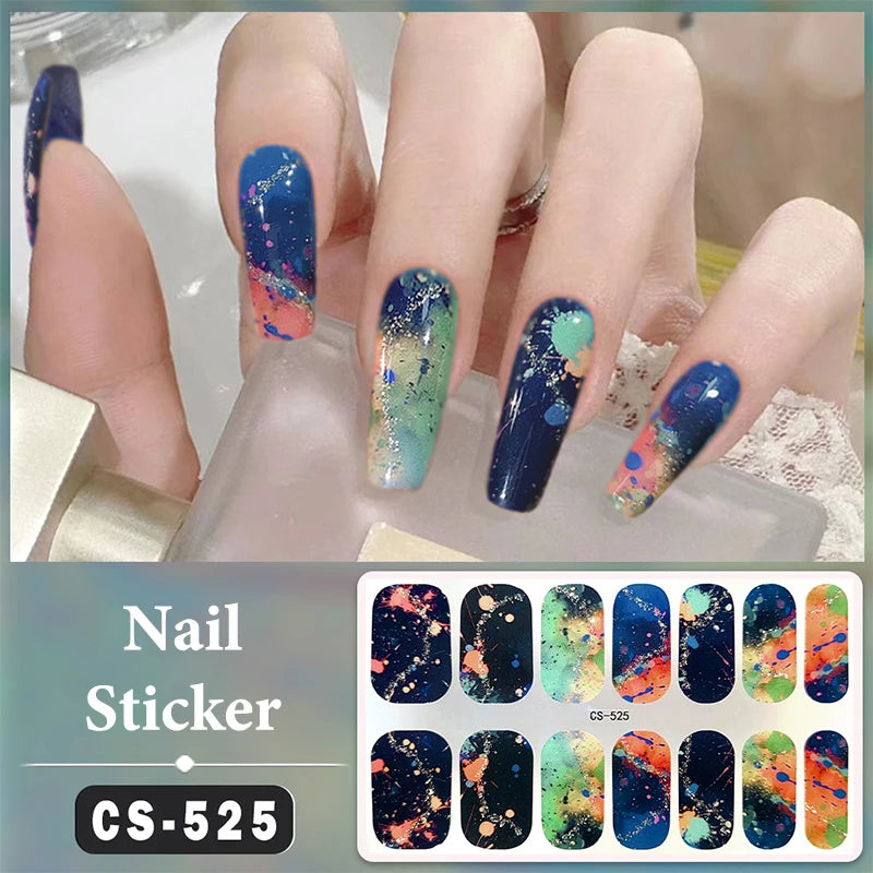No Baking Lamp Waterproof Nail Wraps Full Cover Nail Stickers Firm And Not Easy To Fall Off 14 Nails/Set Multi Color Nail Patch