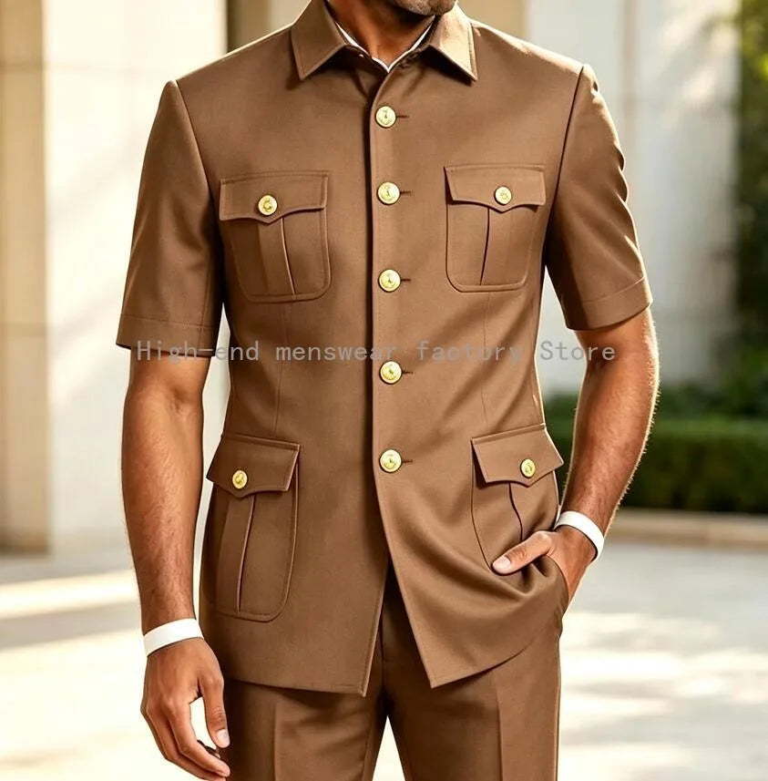 New Designal Brown Suits for Men Slim Fit Elegant Wedding Party Tuxedo Formal Business Casual Male Suit 2 Piece Set Jacket Pants