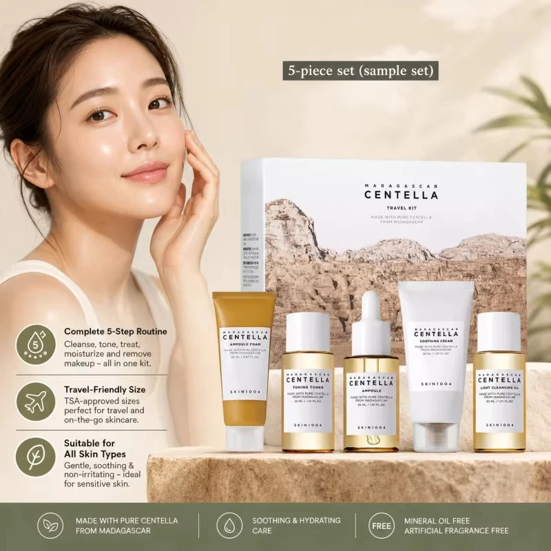 SKIN1004 Centella Asiatica Travel Skincare Set 5Pcs Calming Repair Sensitive Skin Barrier Moisturizing Complete Care Kit Gifts