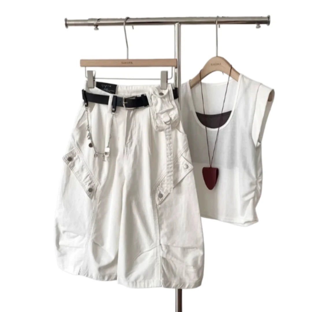 Women Denim Shorts 2026 New Summer Women's High Waist Slim Denim Cargo Pants Wide Leg Capri Pants Versatile Trousers