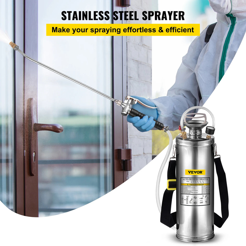 SucceBuy 4-12L Hand Powered Sprayer Stainless Steel Watering Spraying Sprinkling Atomizer Pump Home Ground Garden Cleaning Sprayer