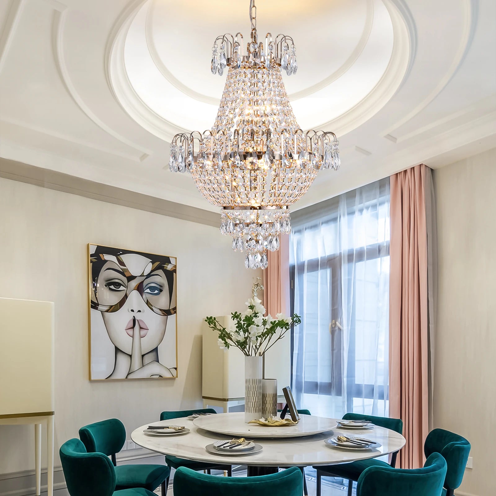 ARLGSITE Luxury Gold Crystal Chandelier Elegant Dazzling K9 Crystals Ceiling Light for Living Room Dining Room Hallway-Gold