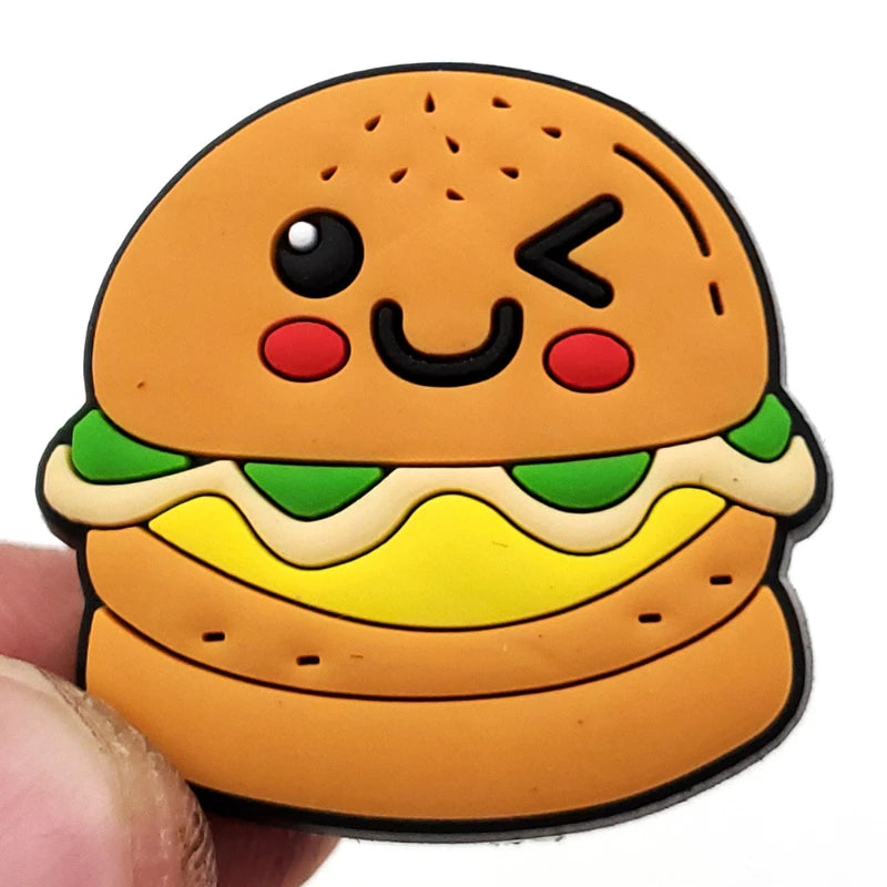 Cute Kawaii Food Shoes Charms Set Cartoon Burger Pizza Boba Shoe Accessories, PVC Clog Decorations for Sandals, Party Gifts