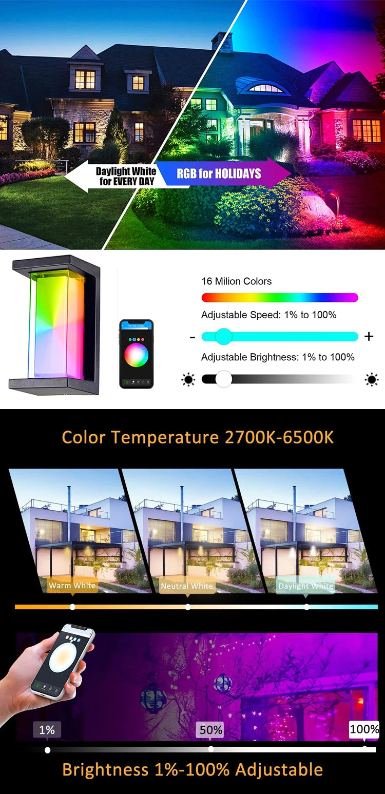 Smart WiFi LED Wall Lamp Indoor Outdoor with Alexa Remote Control RGBCW Wall Light for House Porch Front Door