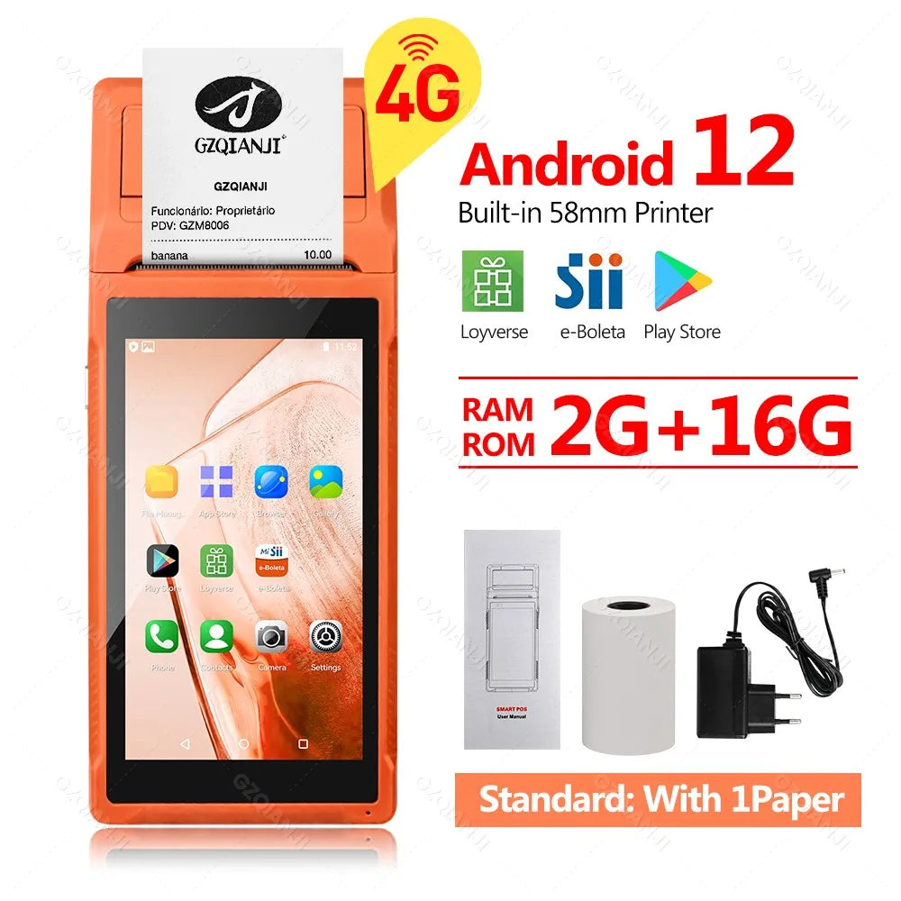 Handheld Android POS PDA Terminal 58mm Receipt Bill Thermal Printer All In One with NFC Camera 1D 2D Barcode Reader Optional