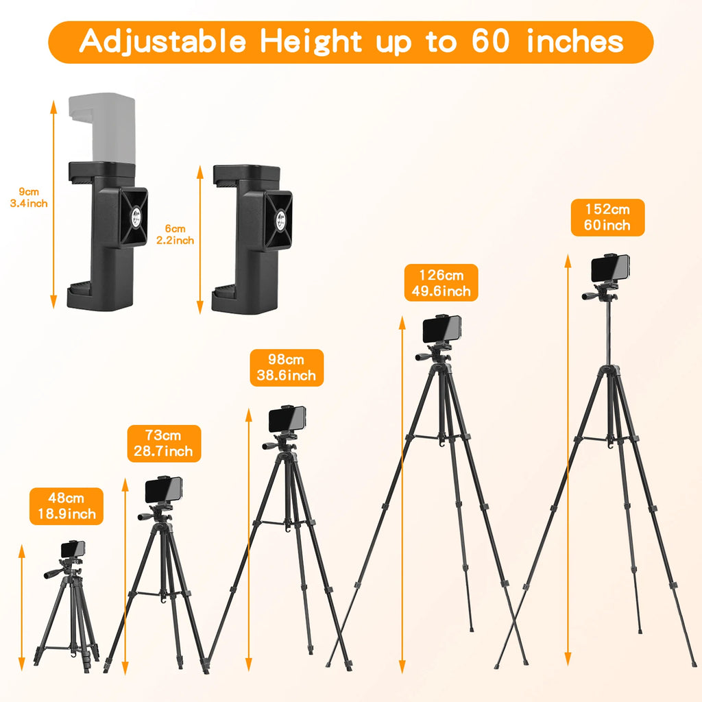 60 Inch/152cm Camera Tripod with Travel Bag, Mobile Phone Tripod with Remote Control, Professional Aluminum Alloy Portable Stand