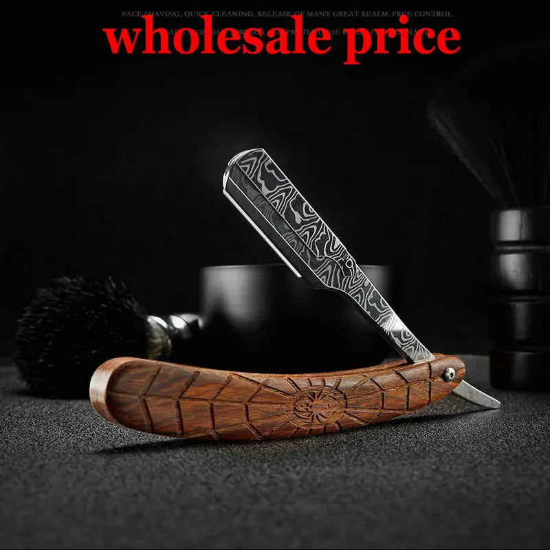 wooden trimmer manual shaver professional straight edge stainless steel sharp barber razor folding shaving blade shave beard cut