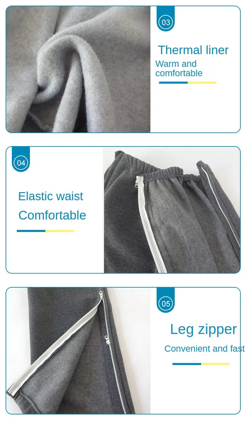 Easy Wear Care Pants for Elderly with Fall/Winter Thin Velvet Paralysis Bedridden Patients and Leg Fracture/Operation Recovery