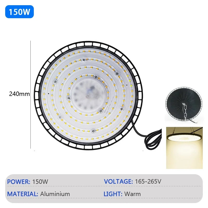 High Bay Lights 100/150/200W 220V Super Bright 6000K UFO LED Waterproof Commercial Market Warehouse Garage Industrial Lighting