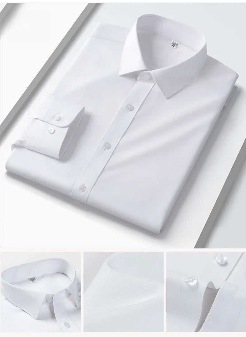 Quality Anti-Wrinkle Men Shirt Long Sleeves Dress Shirts For Men Slim Fit Camisa Social Business Blouse White Office Shirt S-5XL