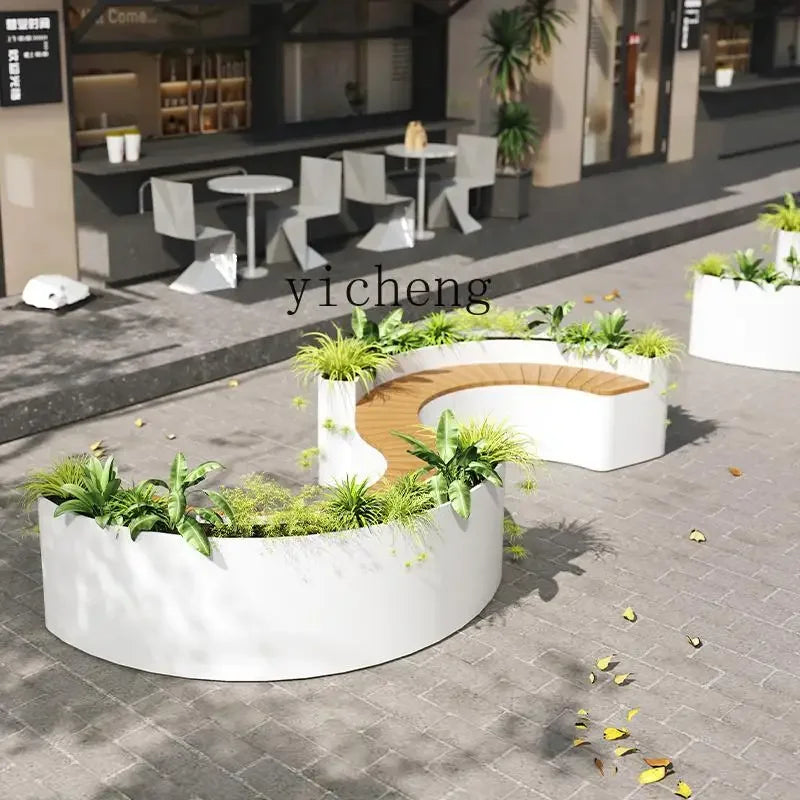 outdoor flower box card seat combination special-shaped stainless steel planting box fence partition restaurant milk