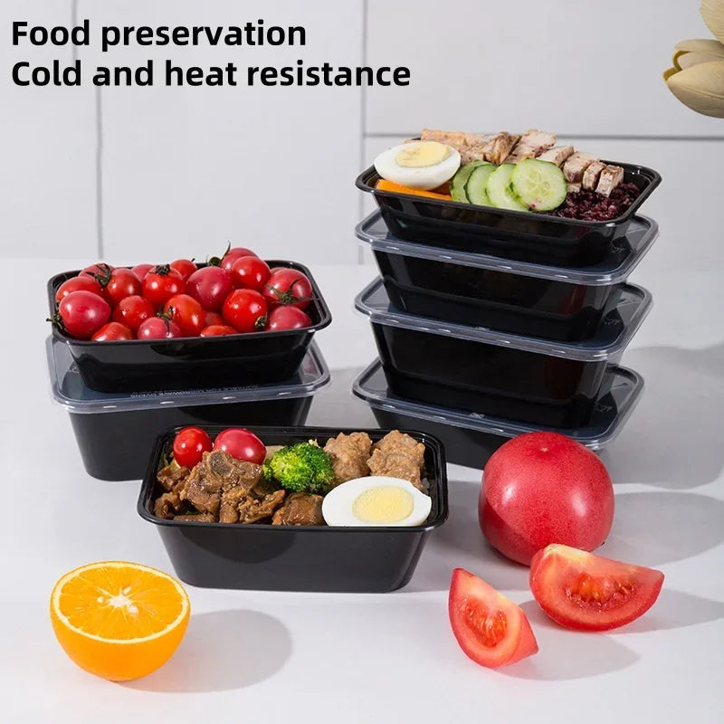 1000ml Thick Disposable Takeaway Lunch Box Tableware Can Be Microwave Heated Rectangular Black Plastic Bowl Food Packaging Box
