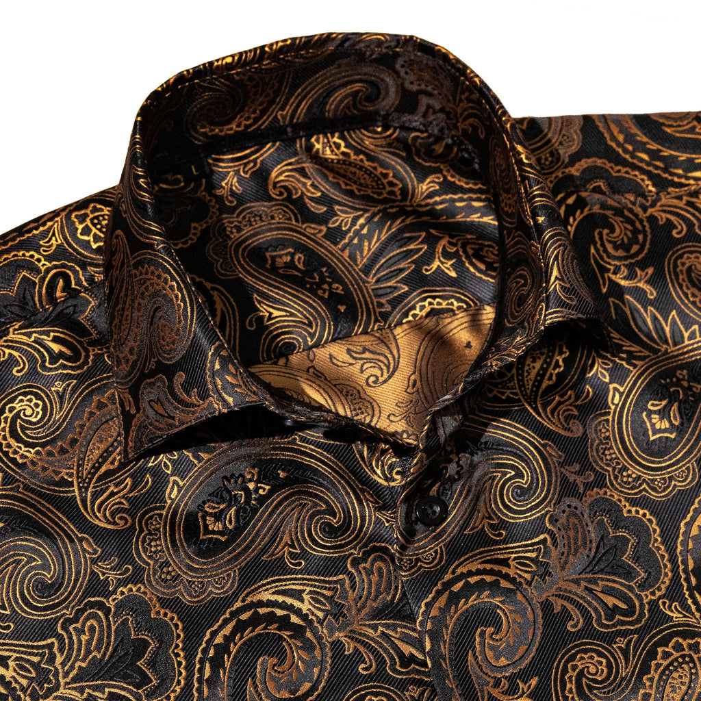 Gold Paisley Bright Shirts Men Autumn Long Sleeve Casual Flower Shirts For Men Designer Fit Dress Shirts BCY-07