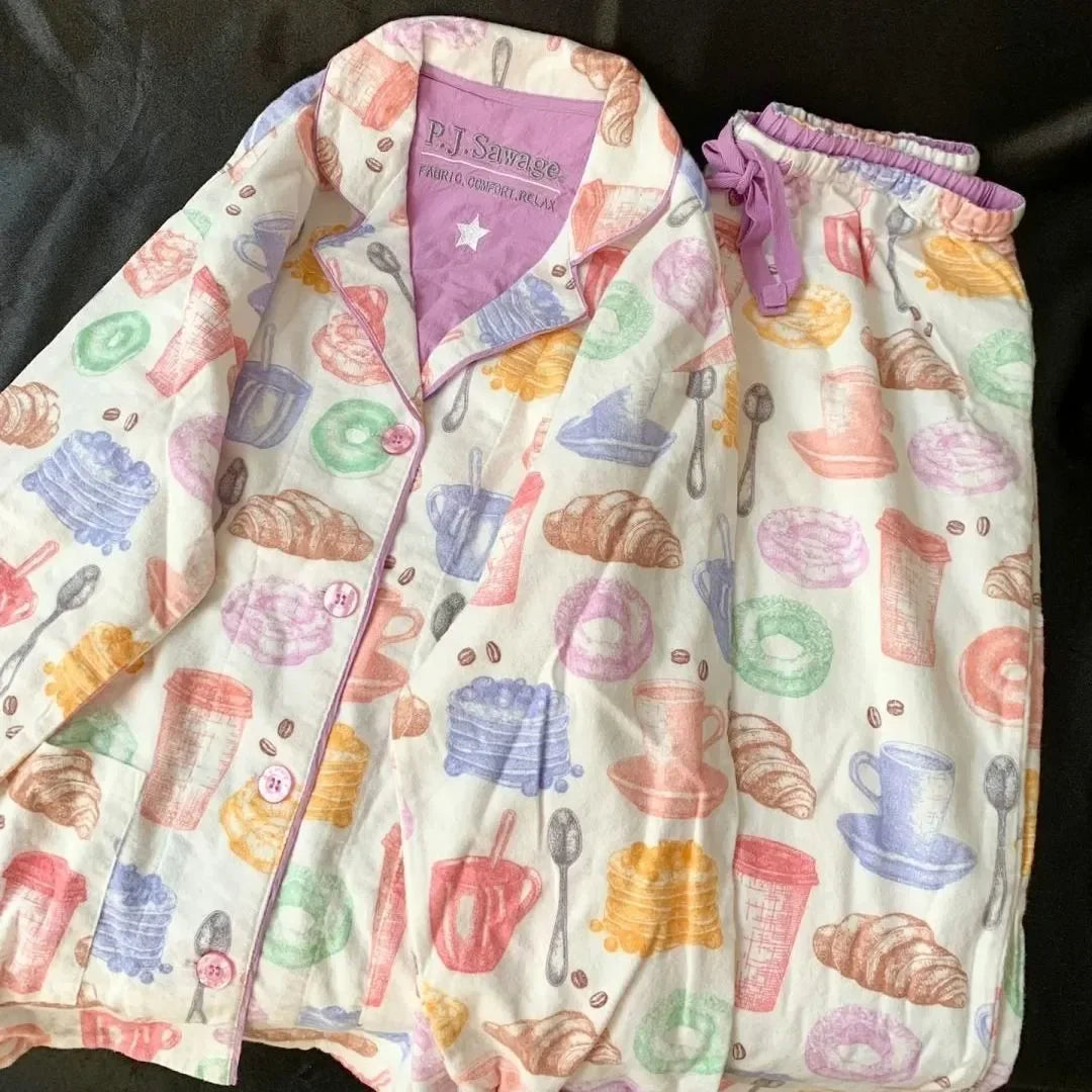 Women's Pajamas Set Cute Cartoon Print Sleepwear Elegant Top&pants 2Pcs Soft Cotton Pyjama Pour Femme Nightwear Loungewear