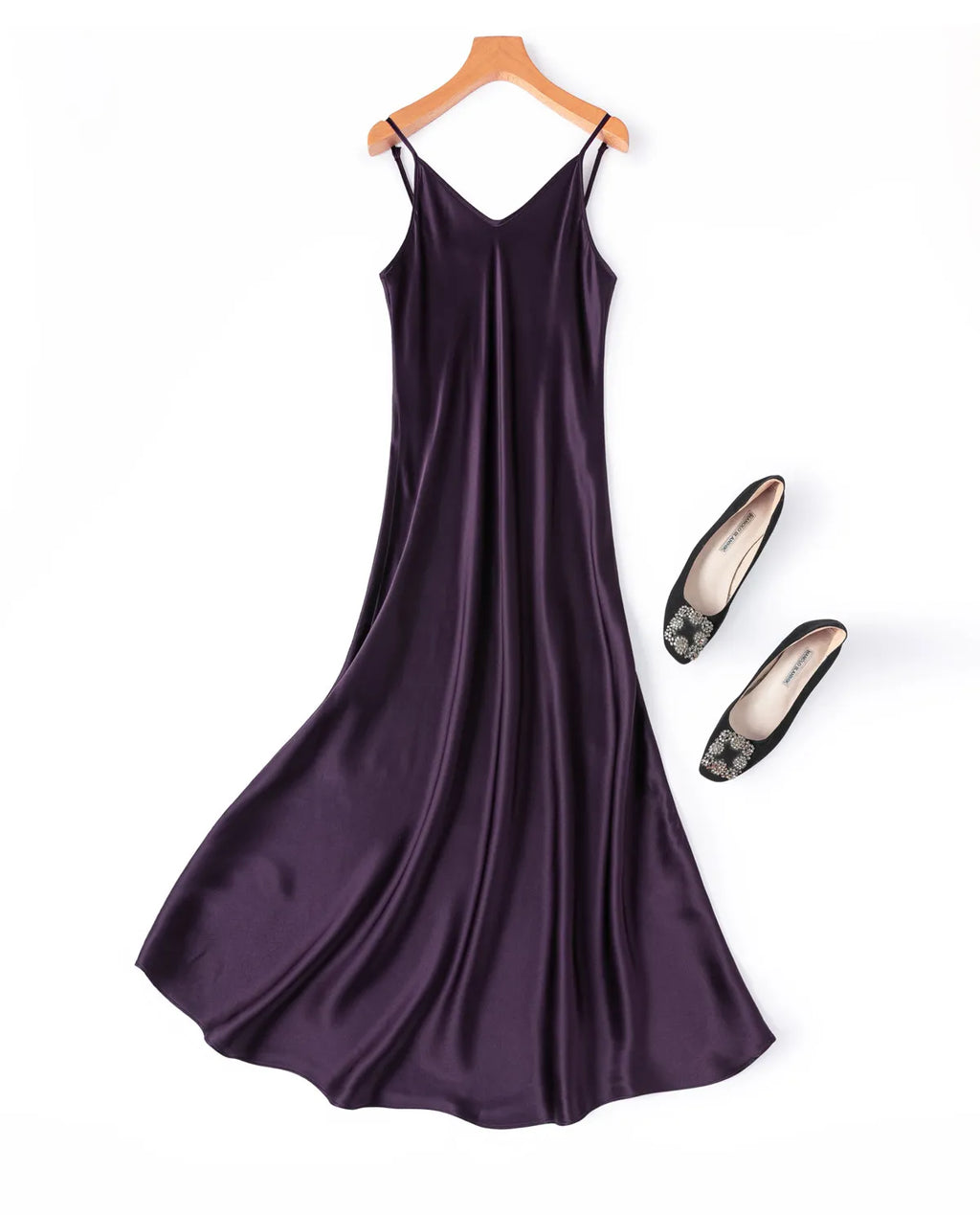Tcyeek Woman Long Dress, 100%Real Silk, V Neck, Solid Spaghetti Strap Dresses, 2025 Elegant Chic Clothes