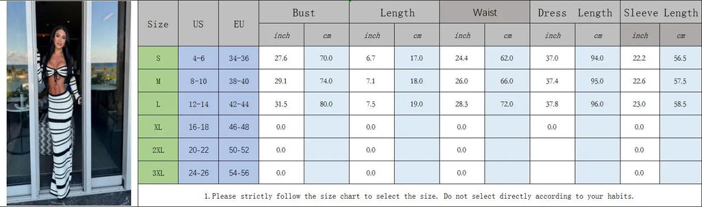 hirigin Knit Stripe Women 2 Piece Set Halter Slash Neck Lace Up Long Sleeve Tops and Maxi Skirts Sexy Mujer Club Midnight Suit