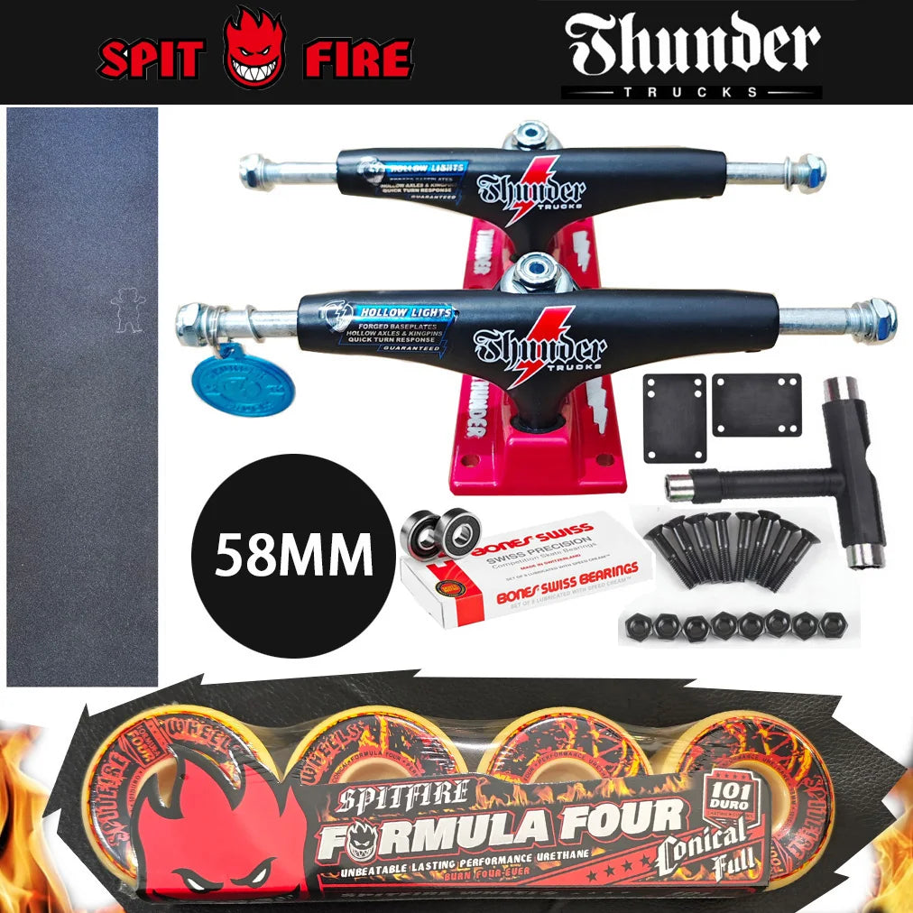 THUNDER Skateboard Trucks 147 Size for 8 Inch Decks, Plus Pro Chrome Steel BNS Bearings Grip Tape Skateboards and SF Wheels