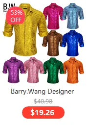 Barry.Wang Luxury Silk Mens Shirts Jacquard Floral Long Sleeve Formal Casual Breathable Male Blouses Wedding Business Prom Gift