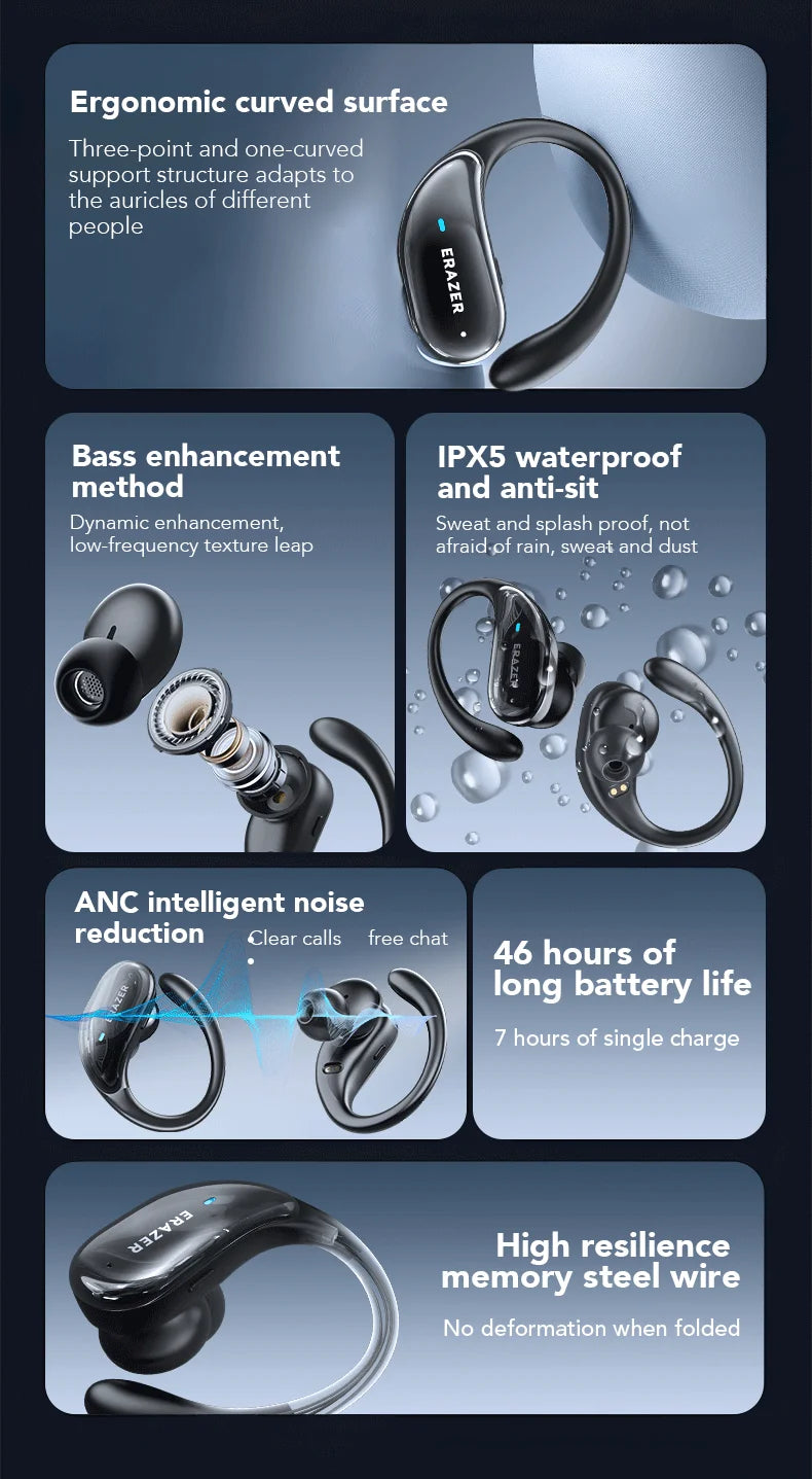 XT80 Bluetooth 5.3 Earphones True Wireless Headphones with Mic Button Control Noise Reduction Earhooks Waterproof Headset