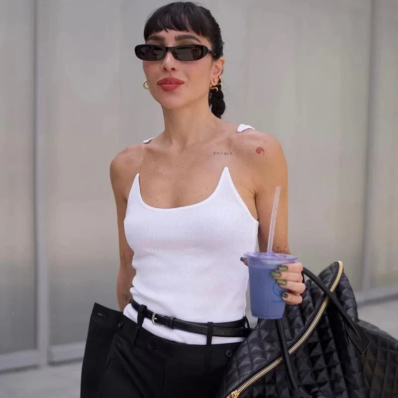 Women Ribbed Invisible Strap Tank Top Camis Tee