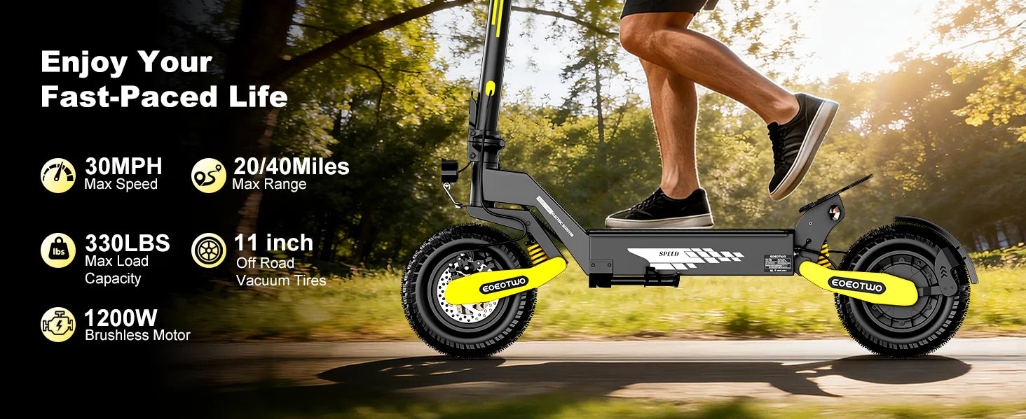 EOEOTWO 1200W Off Road Electric Scooter for Adults 48V Long Range E-Scooter 30MPH Fast Speed 11" Tubeless Tire Foldable Kick Scooter