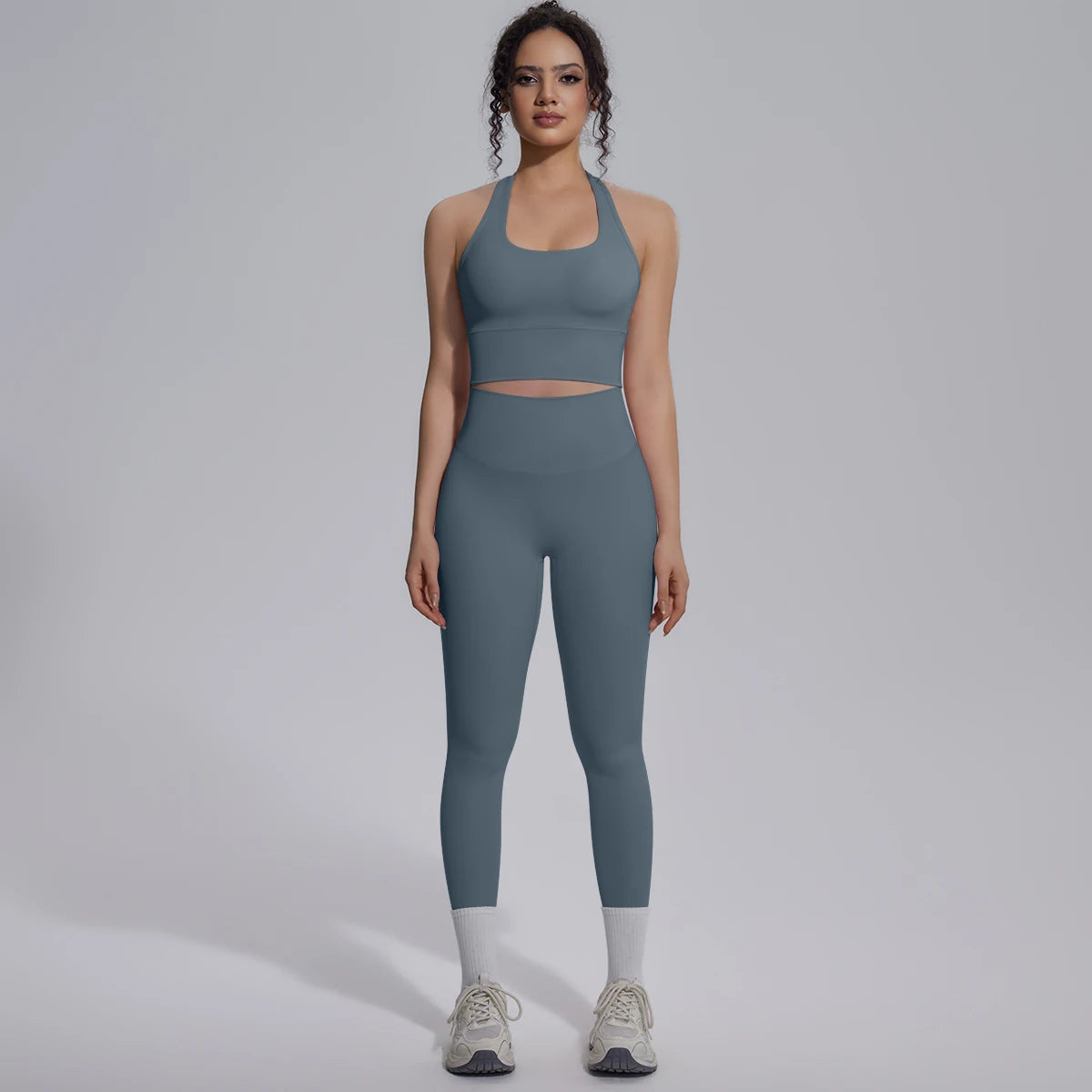 Rooftrellen New Women's Two-piece Set Fitness Sports Solid Color Yoga Set Summer Quick Drying Legging Pants Gather I-shaped Vest