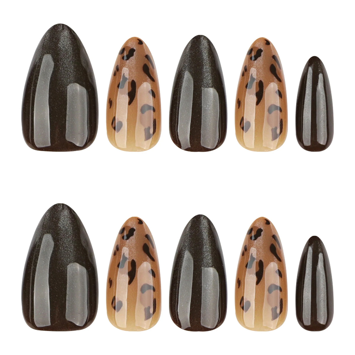 Autumn Winter Short Almond Shaped Wearable Nail Tips Leopard Print Cat Eye Design Ready-made Nail Art Tips for Easy Application
