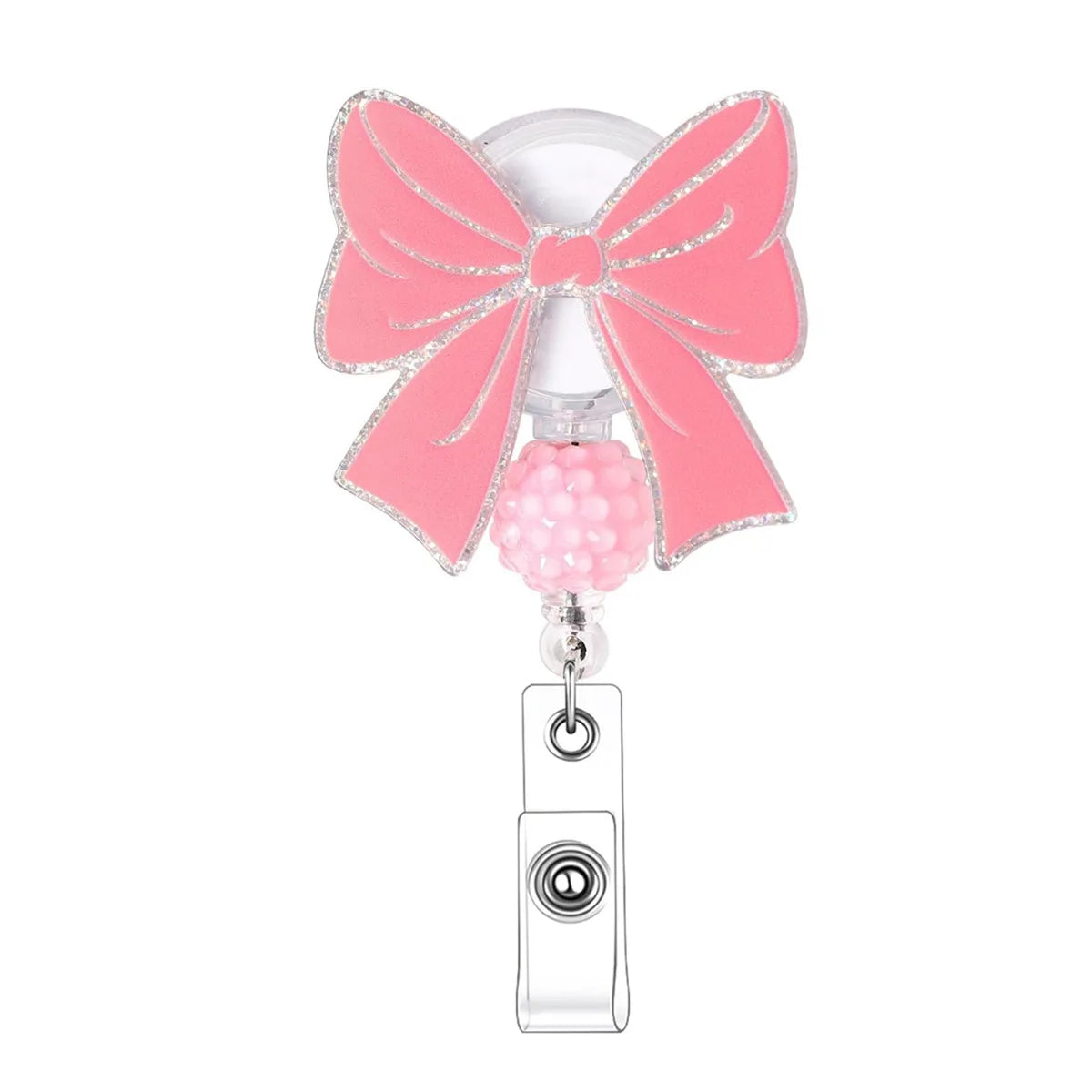 Pink Bow Badge Reel Cute Badge Reel with Alligator Clip ID Badge Holder Funny Sparkly Glitter Retractable Nursing Badge Reels