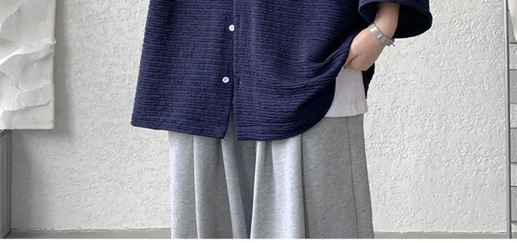 LEGIBLE Spring Summer Solid Shirts Men Casual Oversized Three Quarter Shirts Male Loose Fit Shirt for Man