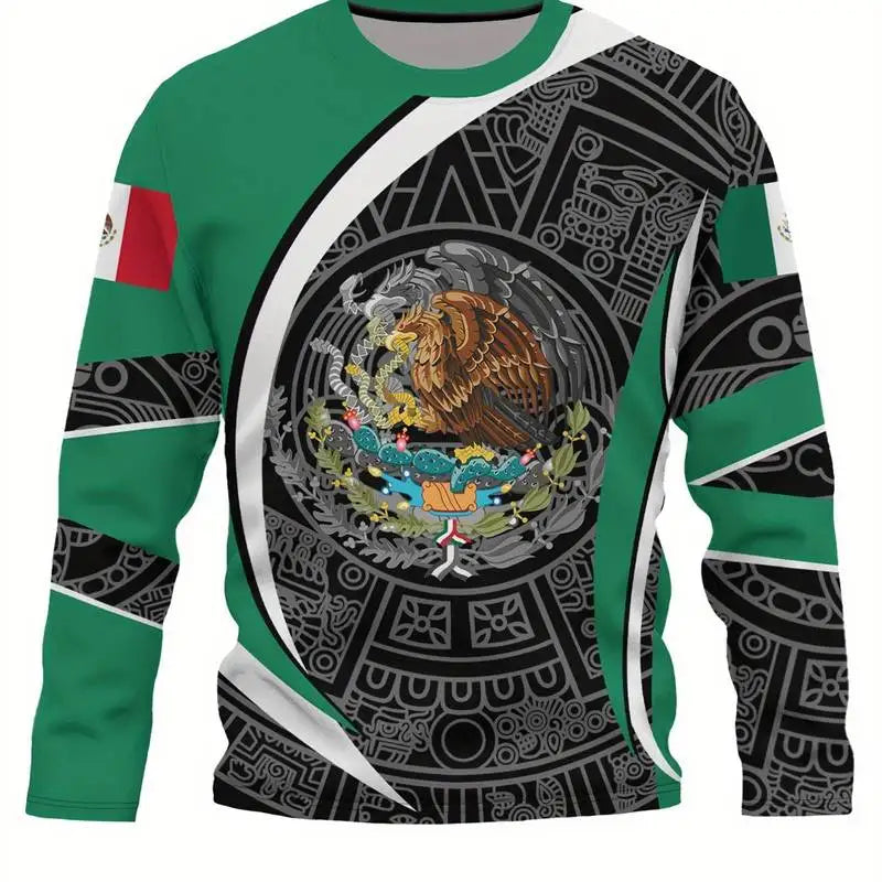 Fashion Mexican Flag T-Shirts Mexico 3D Print Men Woman Long Sleeve T Shirt Streetwear Oversized Harajuku Kids Tees Top Clothing
