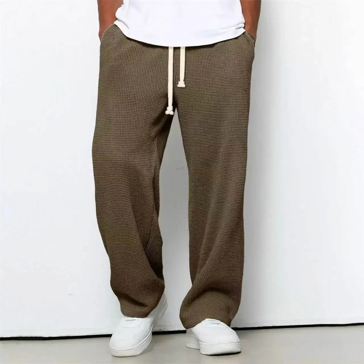 Waffle Straight Leg Pants Men's Summer New Style Wide Leg Pants Men's Youth Summer Casual Pants