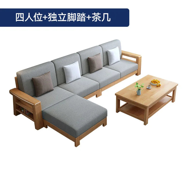 Nordic solid wood three-person sofa, modern simple fabric, small apartment concubine coffee table combination furniture