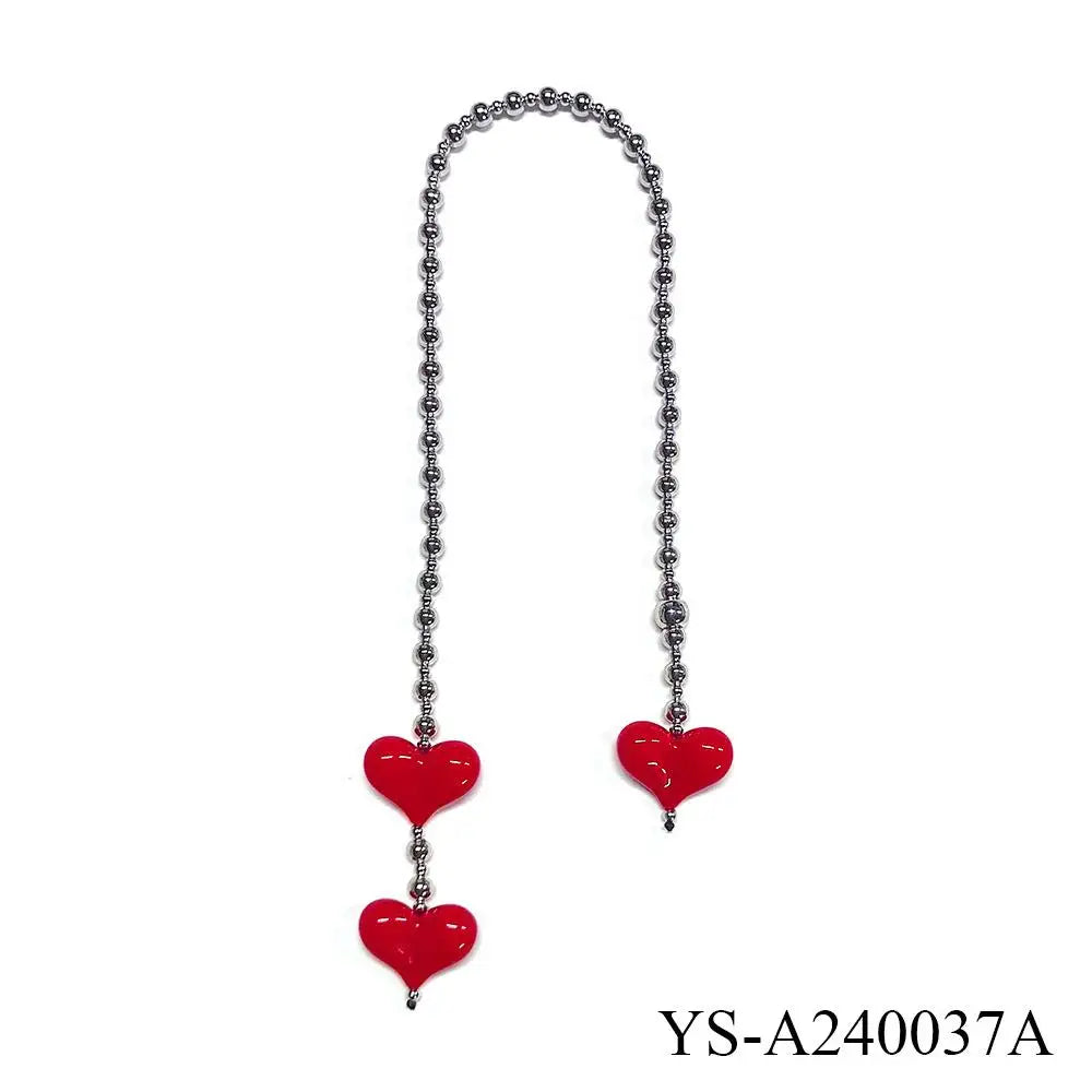 Y2k Love Bead Hanging Chain Bag Charm Women Accesories Red Love Heart Bags Charms Colorful Beads Chain Fashion Lady Jewelry